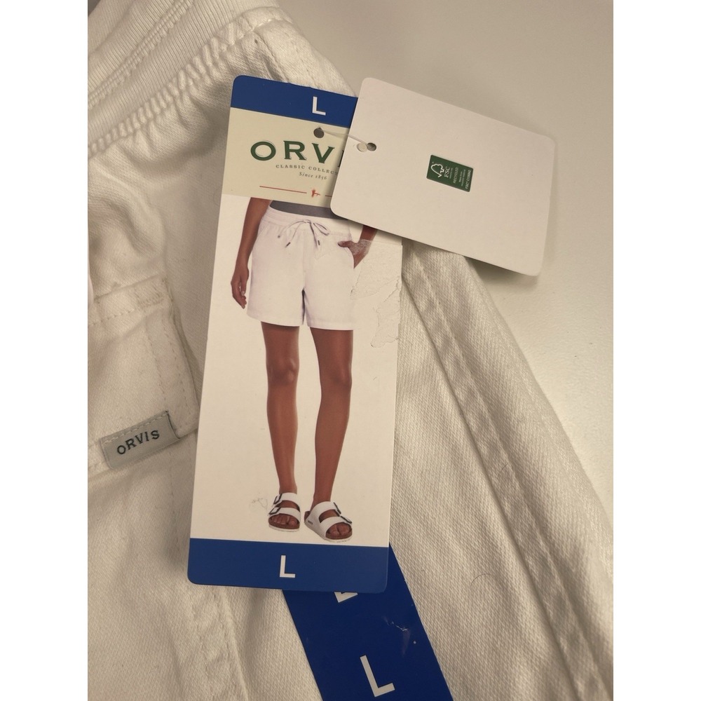 L - Orvis Women Shorts Denim Cotton Elastic Waist Drawstring White